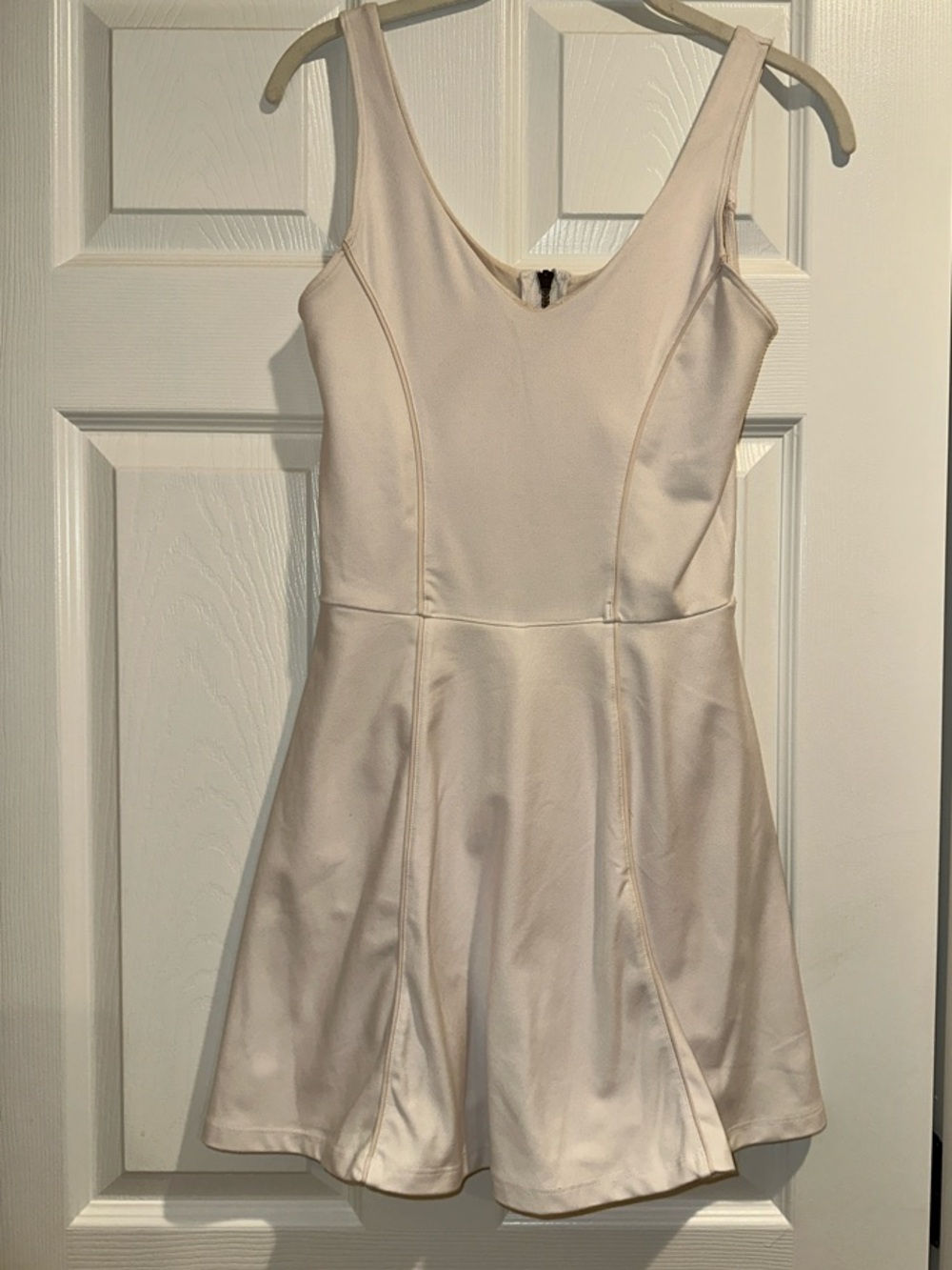 Athleta Cream Scoop-Neck Fit-and-Flare Mini Dress zipper back